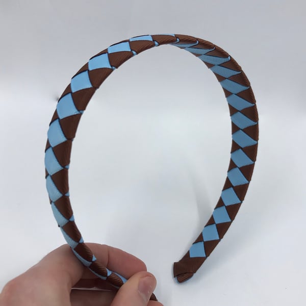 Brown and Light Blue Diamond Pleated Hairband