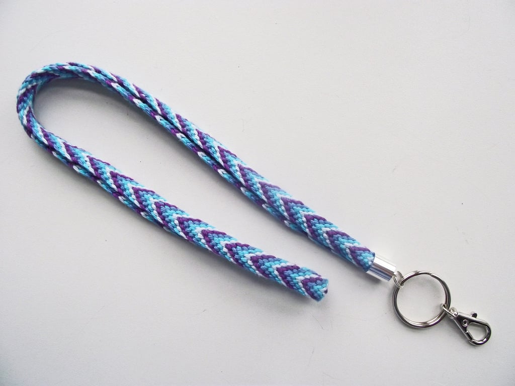 Lanyard for Identity Badge and Key, Handmade, Kumihimo Braided Cotton Thread 