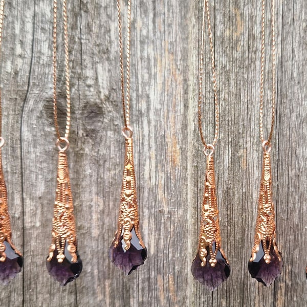 6 Victorian Christmas Tree Glass Icicle Ornaments. Gold & Plum