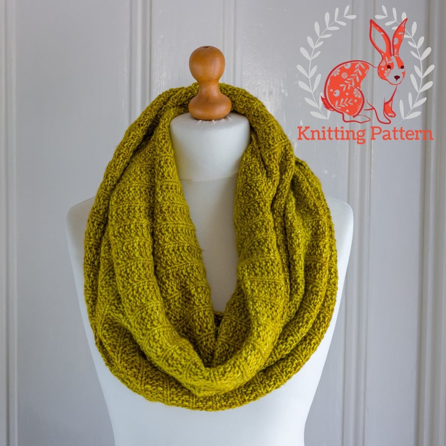 Cowl knitting pattern suitable for confident beginner, with 3 different options