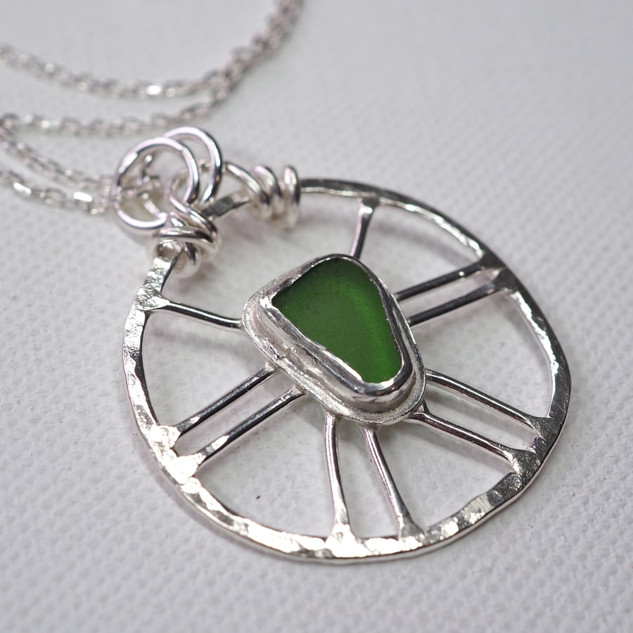 Sea glass and silver pendant necklace, artisan, ARC Jewellery handmade 
