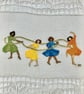 'Footsteps in Harmony' Hand stitched embroidery art on vintage fabric
