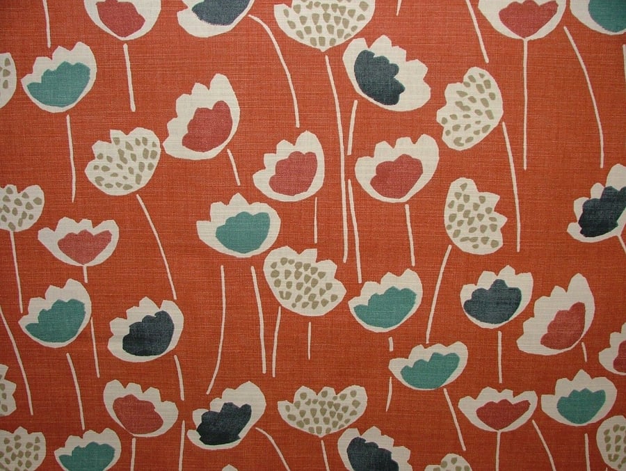 Scandi Flower Round Tablecloth. 135cm  Cotton. Coral