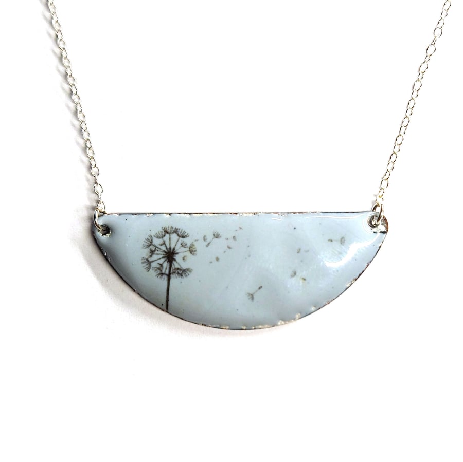 Grey enamel dandelion necklace