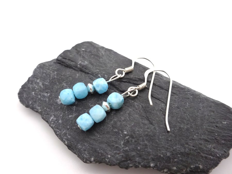 larimar gemstone earrings, sterling silver 