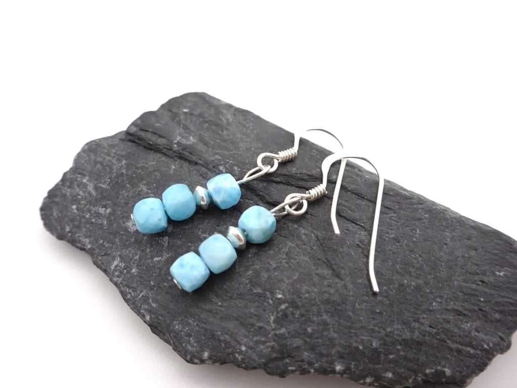 larimar gemstone earrings, sterling silver 