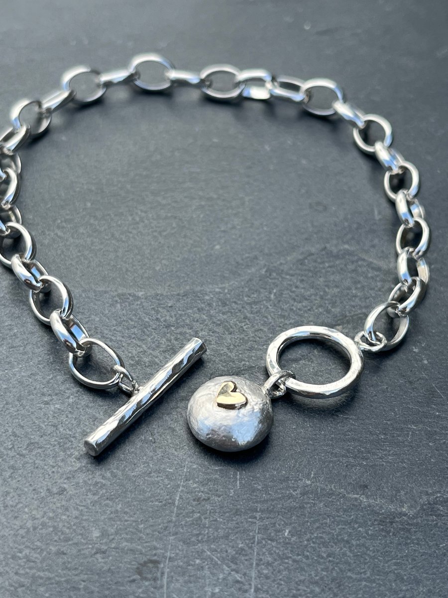 Silver Fob Bracelet, charm bracelet, silver toggle bracelet, pebble bracelet, 