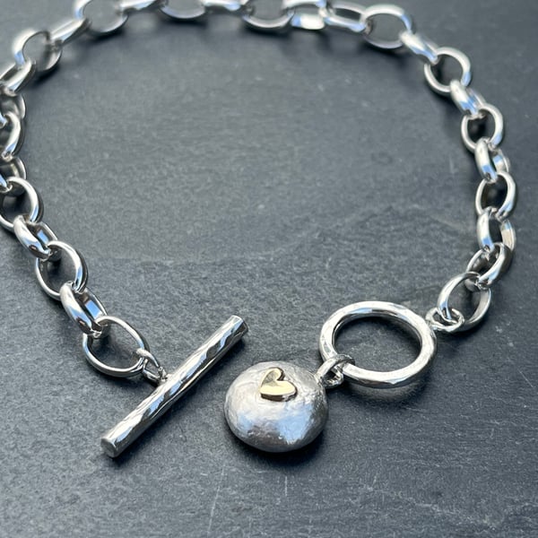 Silver Fob Bracelet, charm bracelet, silver toggle bracelet, pebble bracelet, 