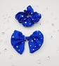 Royal blue holographic satin clip on bow and scrunchie set.   - Image 4