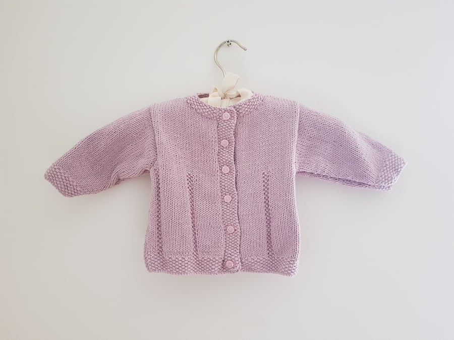 Hand knitted Baby Girl's Rose Pink Cardigan 18" 6-12 months