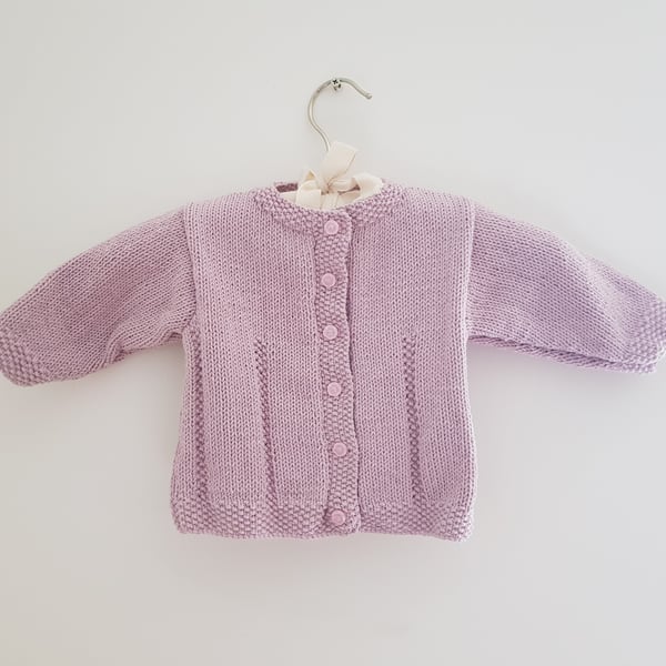 Hand knitted Baby Girl's Rose Pink Cardigan 18" 6-12 months