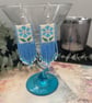 Pretty Folk Art inspired blue floral beaded fringe earrings  - Image 4