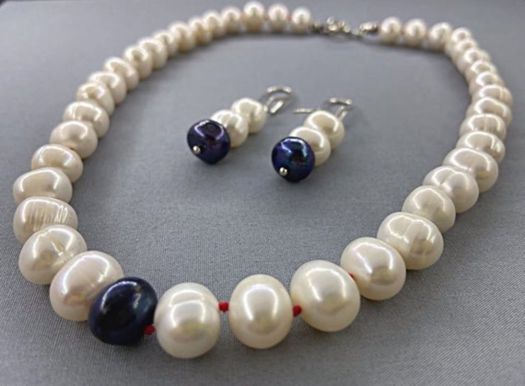 Hand Knotted Monochrome Cultured Pearl Necklace & Earrings Set Sterling Silver