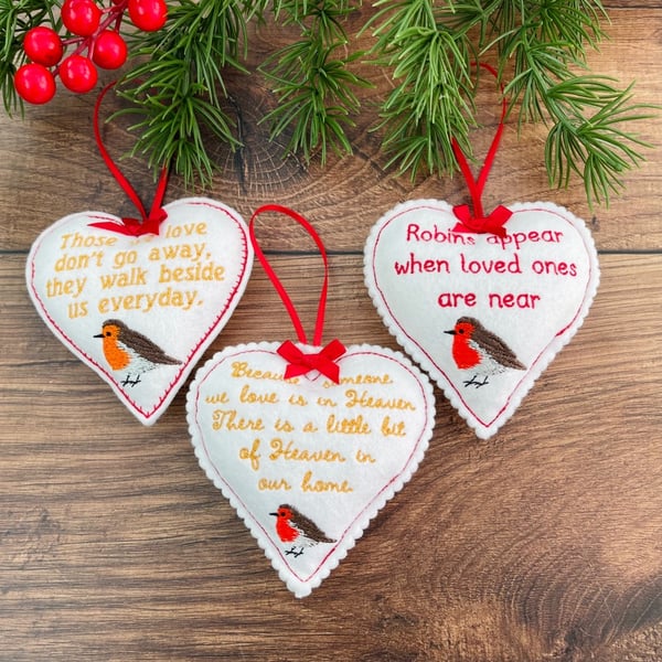 Robin Memory Handmade Hanging Heart Decorations 