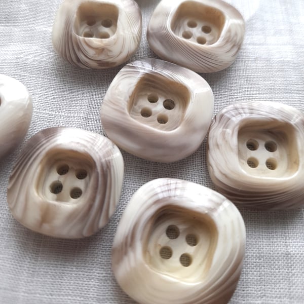 Brown and cream square chunky buttons, 23mm, set of 8