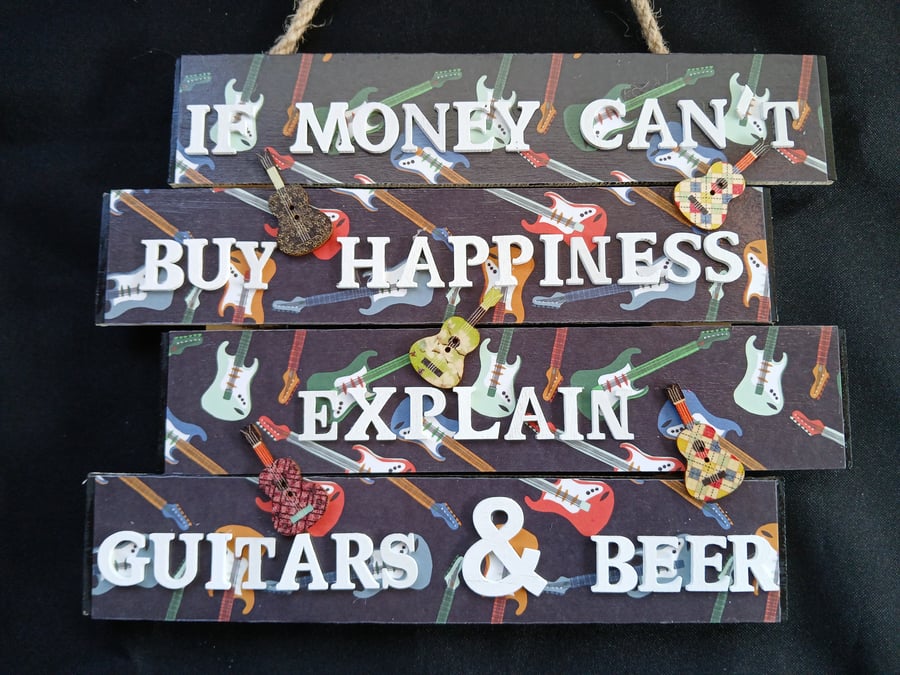 Guitar themed hanging wooden sign 