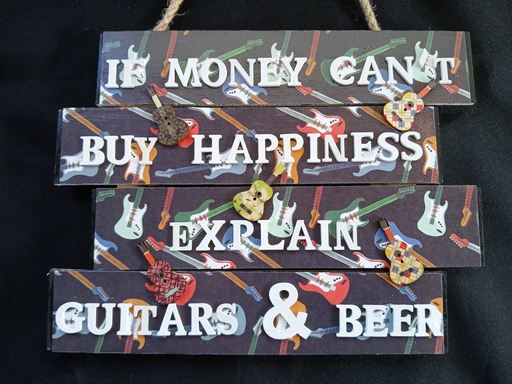 Guitar themed hanging wooden sign 