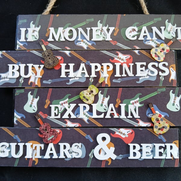 Guitar themed hanging wooden sign 