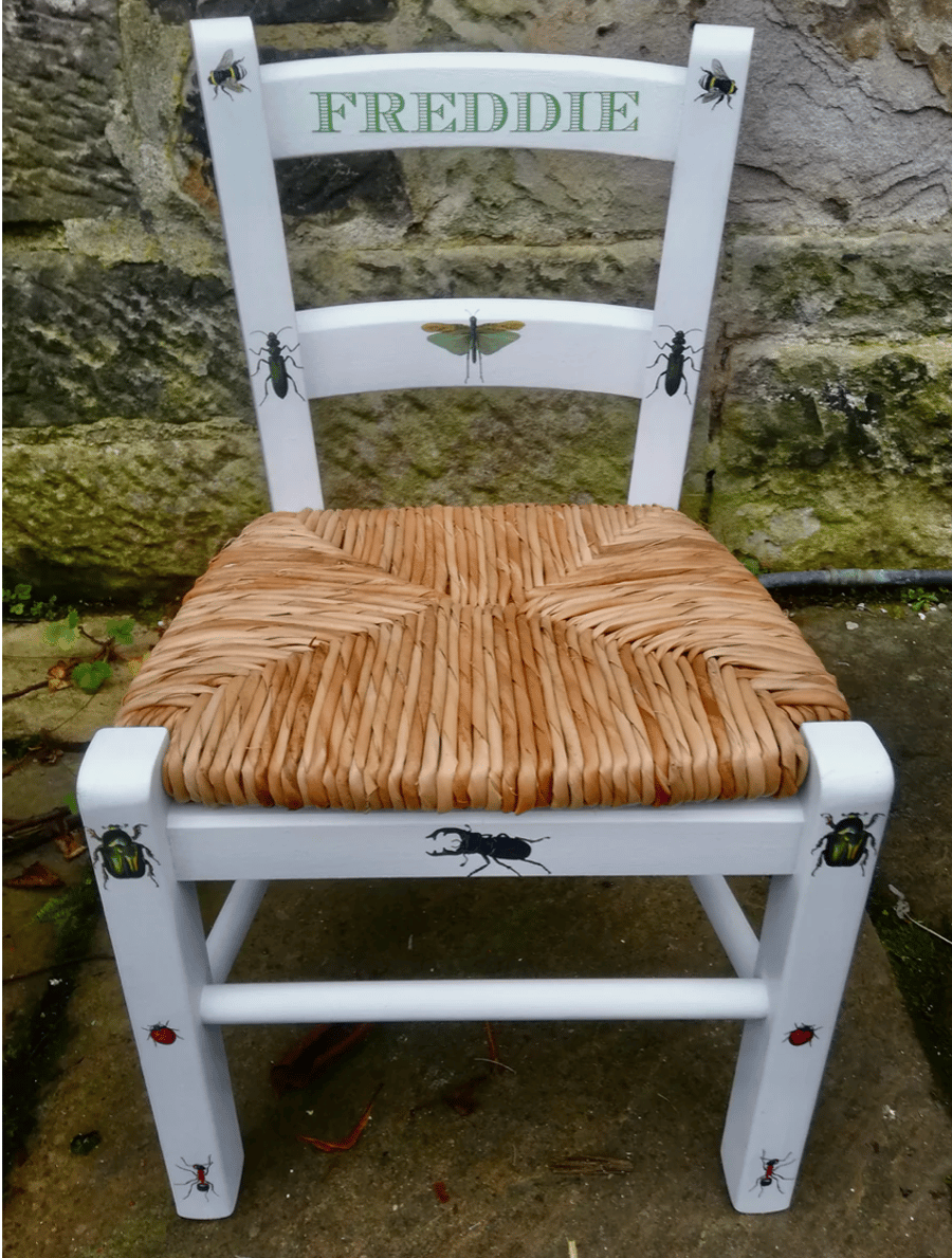 Rush seat personalised child's chair - Bug Life theme - made to order