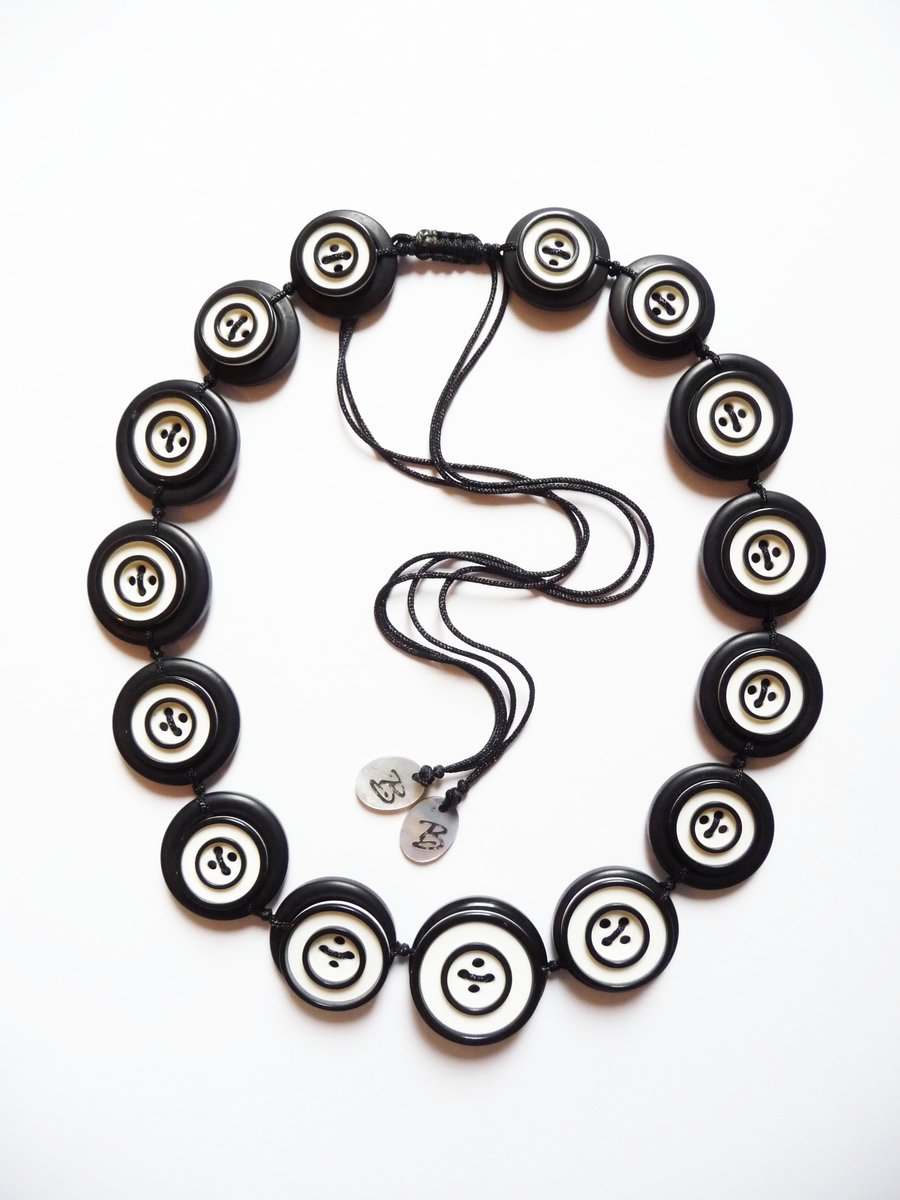 ON SALE - Black and White Buttons Handmade Necklace - one off design