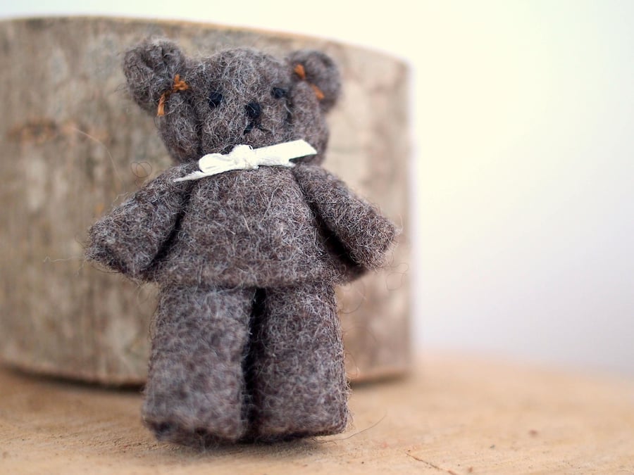 Tiny bear, miniature felt teddy 