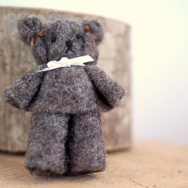 Tiny bear, miniature felt teddy 