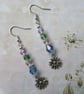 Pastel Pale Pink Lilac & Green Beaded Daisy Whimsy Garden Dangle Earrings