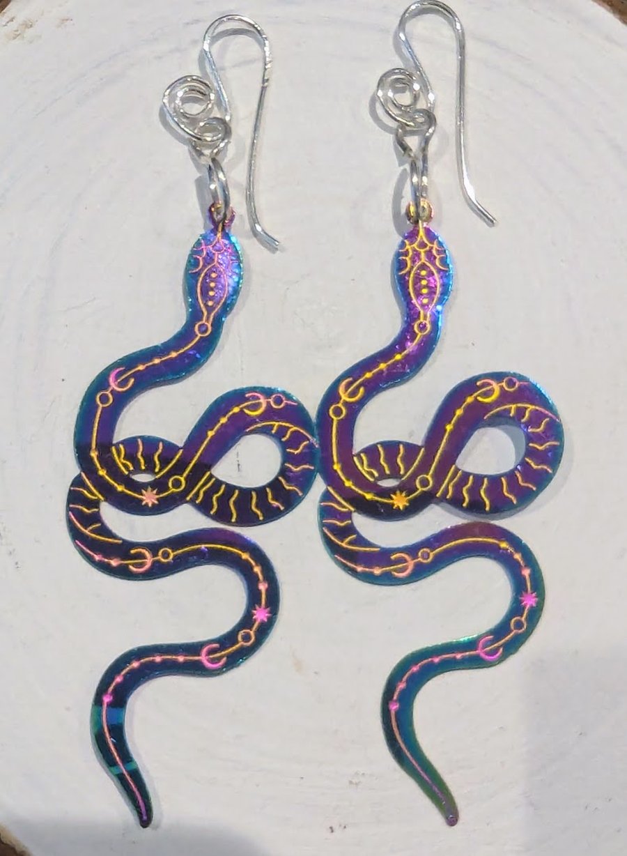 Image of Anodised Stainless Steel Snakes on Sterling Silver Earwires