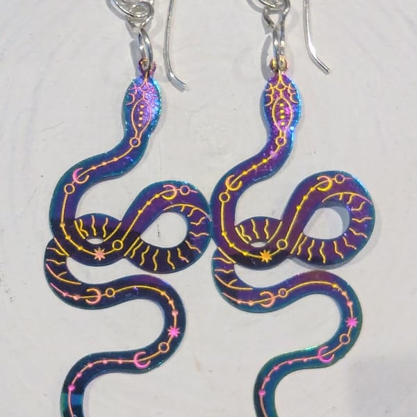 Anodised Stainless Steel Snakes on Sterling Silver Earwires