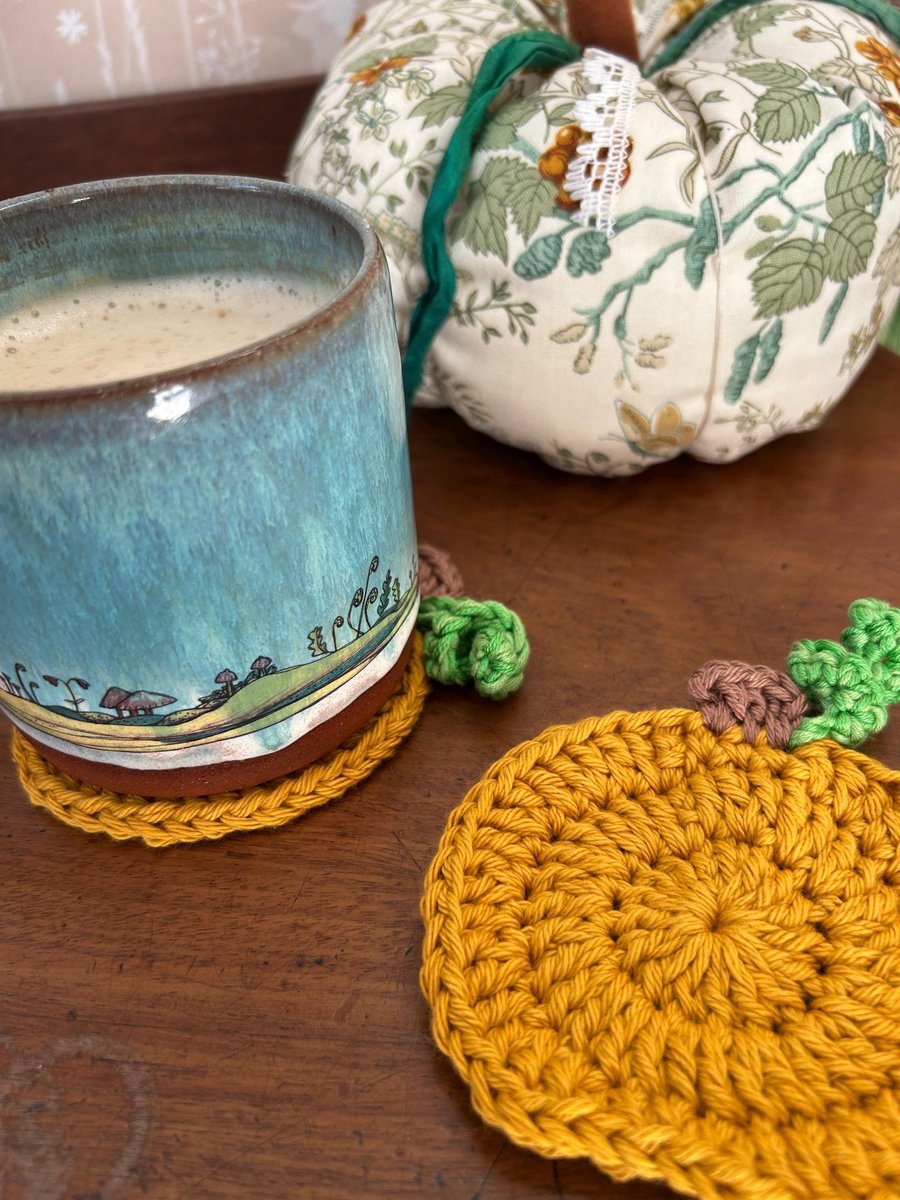 Two Pumpkin Coasters, Crochet Pumpkin Coasters, Autumn Pumpkin Coasters 