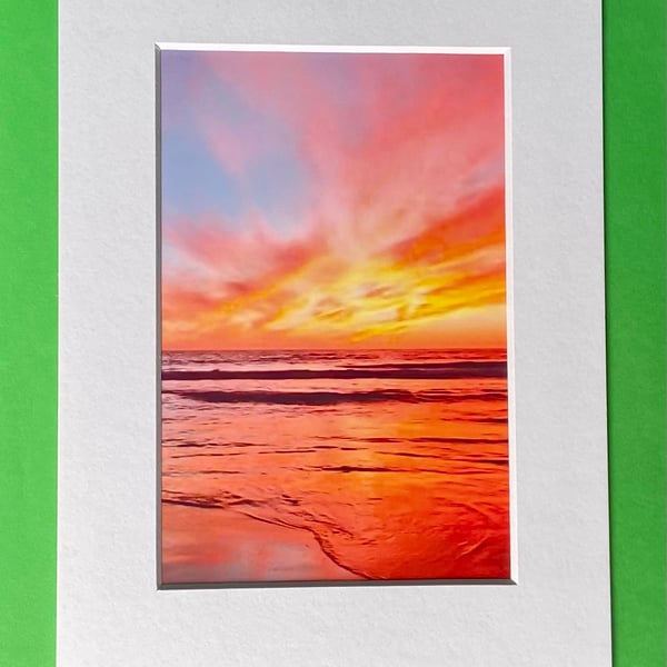 Sunrise on Weymouth Beach Dorset - Photograph with White Mount and Backing Board