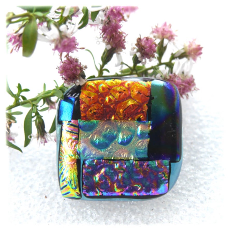 SOLD 240529 Patchwork Dichroic Fused Glass Brooch 076 Handmade 