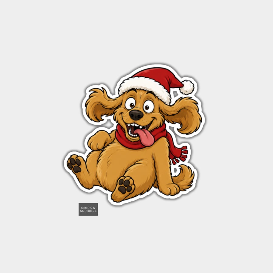 Image of Unique Funny Christmas Sticker Xmas Decal - Cute Happy Dog 