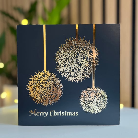 Navy Allium Christmas Card with Gold Foil