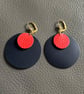 Navy and Red Leather Circle Earrings - Hand Cut Lightweight Statement Jewellery 