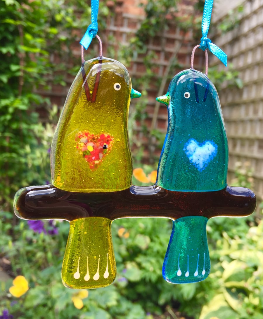 Fused glass Love Birds