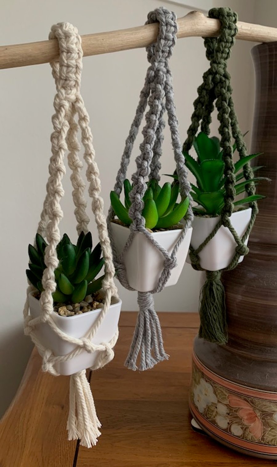Macrame Mini Plant Hanger, Succulent Holder, Car Charm, Air Plant Hanger, Boho