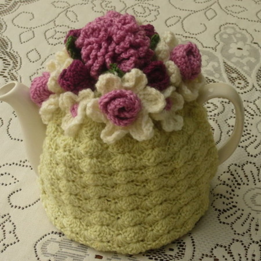 Crochet Tea Cosy with Flower Garden Top (Made to order)