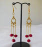 Gold Plated Chandelier Earrings with Cherry Red Faceted Czech Glass Beads