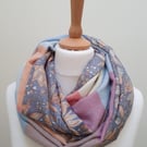 Sari silk and tweed double sided infinity scarf - snood,vintage floral