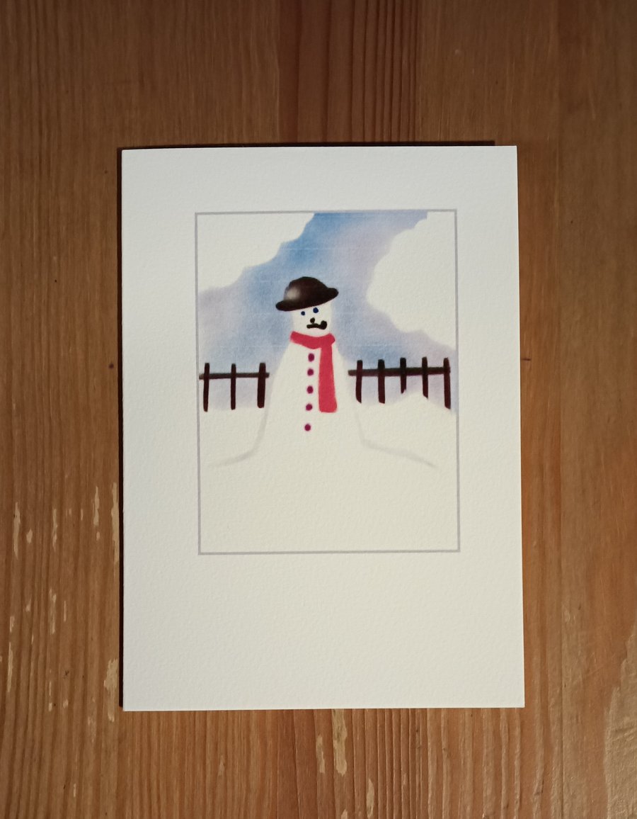 Snowman handmade Christmas card, blank inside