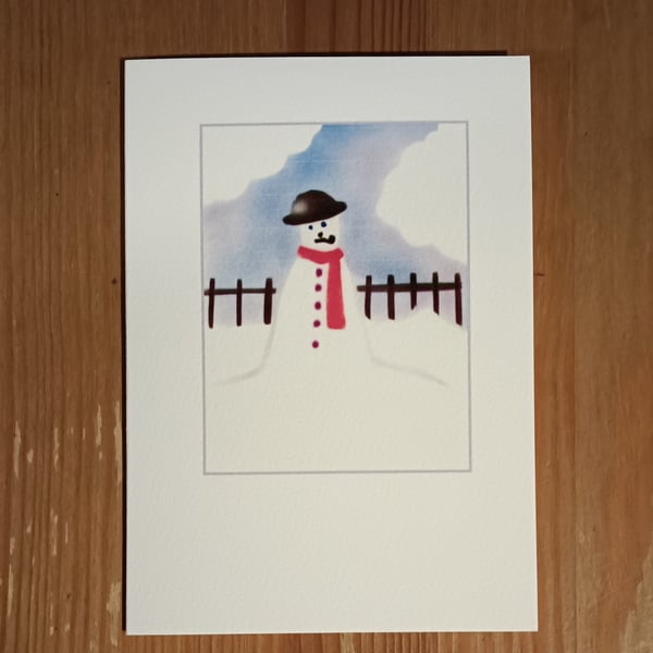 Snowman handmade Christmas card, blank inside