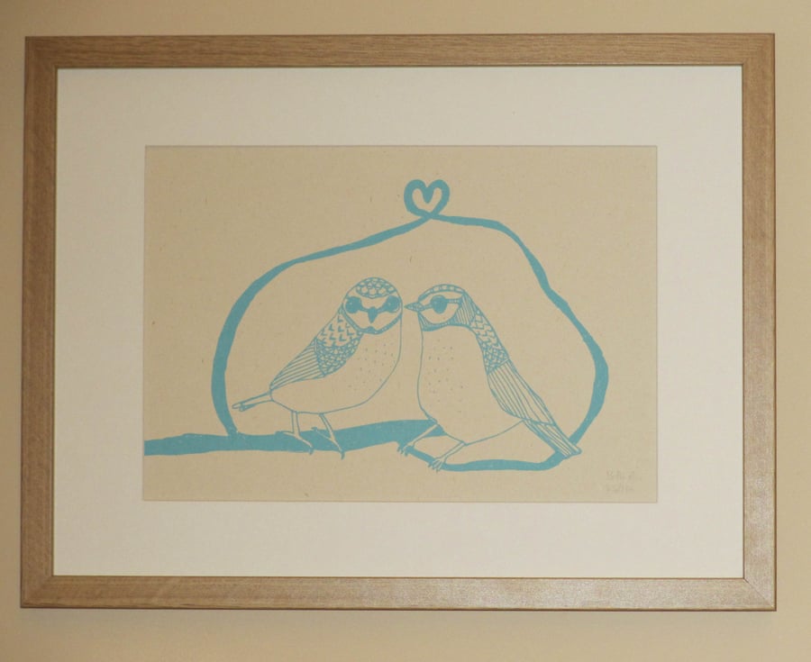 Art Print 'Birds in Love' A4 Screen printed with eco friendly inks.