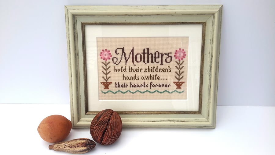 SALE -Hand Embroidered Cross Stitch Picture for Mother, a Framed quote for a mum