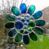 Stained Glass Bead Daisy Suncatcher - Blue Green