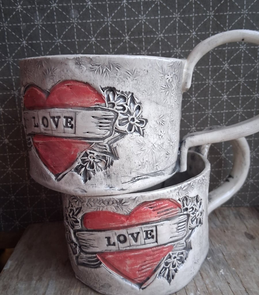 vintage tattoo design mug, floral handmade personalised coffee cup