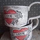 vintage tattoo design mug, floral handmade personalised coffee cup