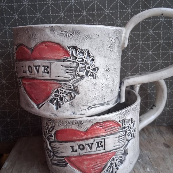 vintage tattoo design mug, floral handmade personalised coffee cup