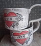 vintage tattoo design mug, floral handmade personalised coffee cup
