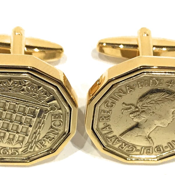 1965 Threepence Coin Cufflinks Mens 59th Birthday Gift  Present Anniversary 
